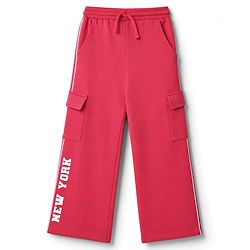 Babyhug 100% Cotton Looper Knit Full Length New York Printed Lounge Pant With Cargo Pockets - Red