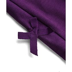 Babyhug Cotton Looper Knit Full Length Lounge Pants with Ribbed Waist and Bow Applique - Purple