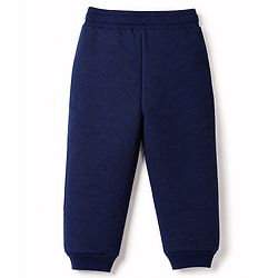 Babyhug Cotton Looper Knit Full Length Lounge Pants with Soccer Ball Patch - Navy Blue