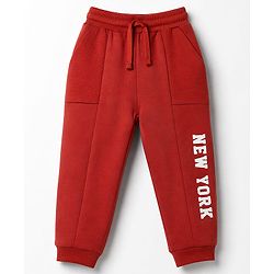 Babyhug 100% Cotton Looper Knit Full Length Lounge Pant With Text Print- Rust Orange