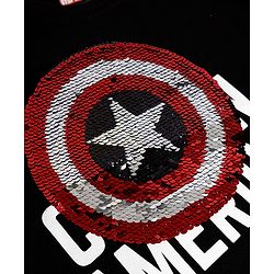 Babyhug Marvel Single Jersey Knit Half Sleeves Round Neck T-Shirt With Captain America Shield Reversible Sequins - Black
