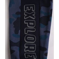 Babyhug Cotton Looper Knit Full Length Jogger Fit Lounge Pants with Camouflage Print - Navy Blue