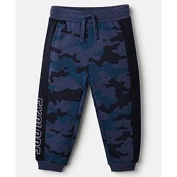 Babyhug Cotton Looper Knit Full Length Jogger Fit Lounge Pants with Camouflage Print - Navy Blue
