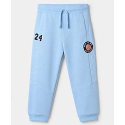 Babyhug Cotton Knit Full Length Jogger Fit Lounge Pant with Basketball Patch Print in Blue