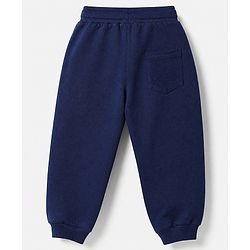 Babyhug Cotton Looper Knit Jogger Fit Full Length Joggers with Drawstring and Basketball Embroidery in Navy Blue