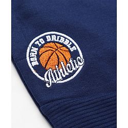 Babyhug Cotton Looper Knit Jogger Fit Full Length Joggers with Drawstring and Basketball Embroidery in Navy Blue