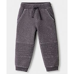 Babyhug Cotton Terry Knit Solid Full Length Track Pants - Grey