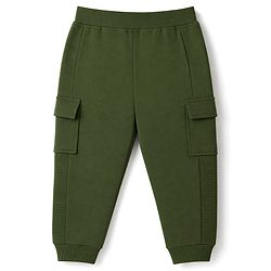 Babyhug 100% Cotton Looper Knit Full Length Cargo Style Joggers With Adventure Text Print - Olive Green