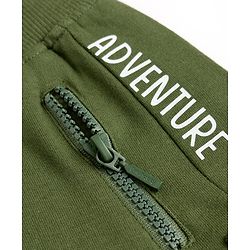 Babyhug 100% Cotton Looper Knit Full Length Cargo Style Joggers With Adventure Text Print - Olive Green