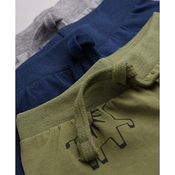 Babyhug Cotton Jersey Knit Full Length Jogger Fit Lounge Pants with Zebra Print Pack of 3 - Olive Green, Light Grey & Navy Blue
