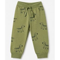 Babyhug Cotton Jersey Knit Full Length Jogger Fit Lounge Pants with Zebra Print Pack of 3 - Olive Green, Light Grey & Navy Blue