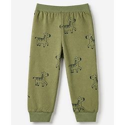 Babyhug Cotton Jersey Knit Full Length Jogger Fit Lounge Pants with Zebra Print Pack of 3 - Olive Green, Light Grey & Navy Blue
