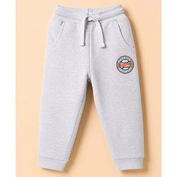 Babyhug Cotton Knit Jogger Fit Full Length Track Pant with Baseball Patch in Grey