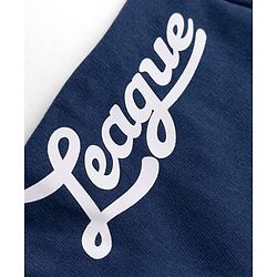 Babyhug 100% Cotton Looper Knit Full Length Joggers With League Text Print & Pockets - Navy Blue