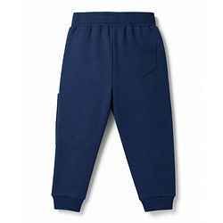 Babyhug 100% Cotton Looper Knit Full Length Joggers With League Text Print & Pockets - Navy Blue