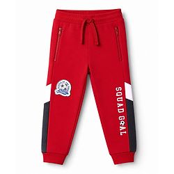 Babyhug 100% Cotton Looper Knit Full Length Joggers With Squad Goal Text Print & Pockets - Red