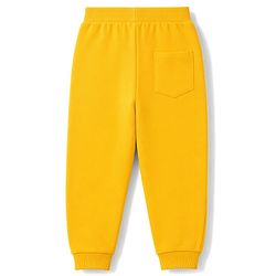 Babyhug 100% Cotton Looper Knit Full Length Joggers With Applique & Pockets - Yellow