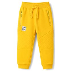 Babyhug 100% Cotton Looper Knit Full Length Joggers With Applique & Pockets - Yellow