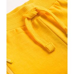 Babyhug 100% Cotton Looper Knit Full Length Joggers With Applique & Pockets - Yellow