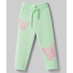 Babyhug 100% Cotton Looper Knit Full Length Butterfly Printed Lounge Pant - Sea Green