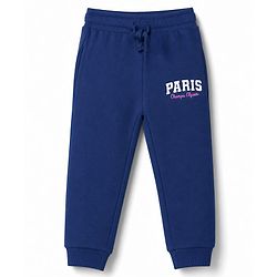 Babyhug 100% Cotton Looper Knit Full Length Paris Printed Lounge Pant - Navy Blue