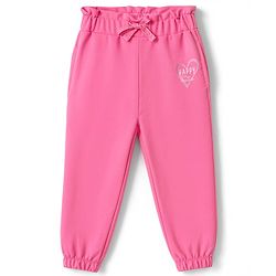 Babyhug 100% Cotton Looper Knit Full Length Lounge Pants With Heart & Text Print - Pink