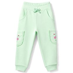 Babyhug 100% Cotton Looper Knit Full Length Lounge Pant With Floral Print - Green