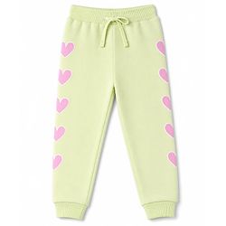 Babyhug 100% Cotton Looper Knit Full Length Heart Embroidered Lounge Pant - Lime Green
