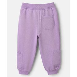 Babyhug Cotton Looper Knit Full Length Track Pants With Floral Print - Purple