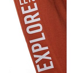 Babyhug Cotton Looper Knit Full Length Jogger Fit Lounge Pant with Lets Explore Print in Rust Orange