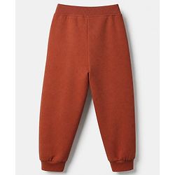 Babyhug Cotton Looper Knit Full Length Jogger Fit Lounge Pant with Lets Explore Print in Rust Orange