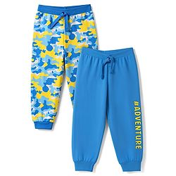 Babyhug 100% Cotton Jersey Knit Full Length Lounge Pant With Text Print Pack of 2 - Blue Yellow