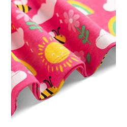 Babyhug Single Jersey Knit Half Sleeves Frock With Rainbow Bees & Floral Print - Pink