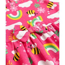 Babyhug Single Jersey Knit Half Sleeves Frock With Rainbow Bees & Floral Print - Pink