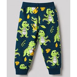 Babyhug Cotton Jersey Knit Full Length Jogger Fit Lounge Pant with Crocodile Print Pack of 2 in Navy Blue Lime Green