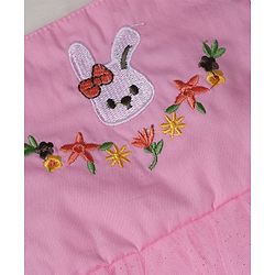Babyhug Woven Half Sleeves Frock with Bloomer and Rabbit Embroidery in Pink