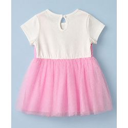 Babyhug Woven Half Sleeves Frock with Bloomer and Rabbit Embroidery in Pink