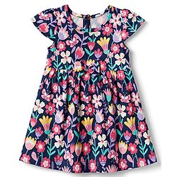 Babyhug Single Jersey Knit Frock with Half Sleeves and Floral Print in Blue