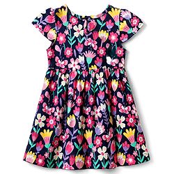 Babyhug Single Jersey Knit Frock with Half Sleeves and Floral Print in Blue