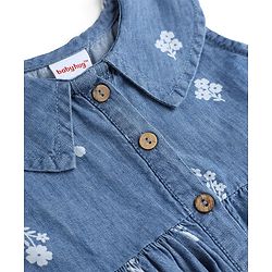 Babyhug Denim Woven Frock with Sleeveless and Floral Print in Blue