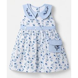 Babyhug Poplin Woven Dress and Purse with Sleeveless and Floral Print - White