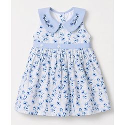 Babyhug Poplin Woven Dress and Purse with Sleeveless and Floral Print - White