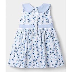 Babyhug Poplin Woven Dress and Purse with Sleeveless and Floral Print - White