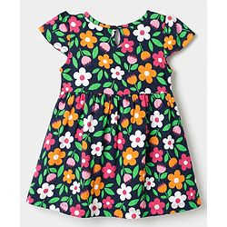 Babyhug Single Jersey Knit Frock with Half sleeves and Floral Print in Navy in Blue
