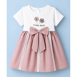 Babyhug Poplin Woven Frock with Half Sleeves and Floral Embroidery in Pink