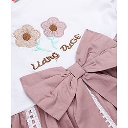Babyhug Poplin Woven Frock with Half Sleeves and Floral Embroidery in Pink