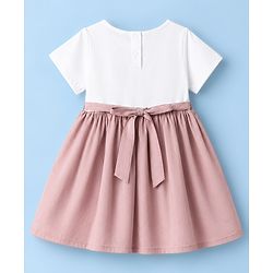Babyhug Poplin Woven Frock with Half Sleeves and Floral Embroidery in Pink