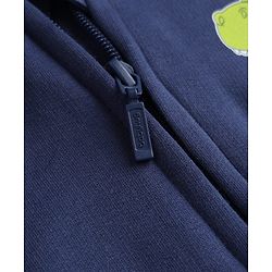 Babyhug Heavy Gauge Fleece Knit Full Sleeves Hooded Sweat Jacket With Dinosaur & Text Print - Navy Blue