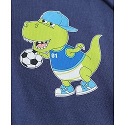 Babyhug Heavy Gauge Fleece Knit Full Sleeves Hooded Sweat Jacket With Dinosaur & Text Print - Navy Blue