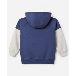 Babyhug Heavy Gauge Fleece Knit Full Sleeves Hooded Sweat Jacket With Dinosaur & Text Print - Navy Blue